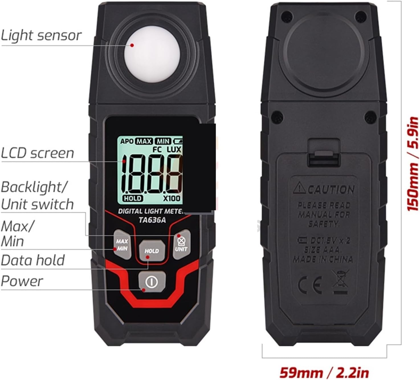 Light Meters, High-Precision Illuminance Meter Illuminance Tester Light Meter 0.1-200000LUX/0.01-20000FC Photometer Light Lux Meter