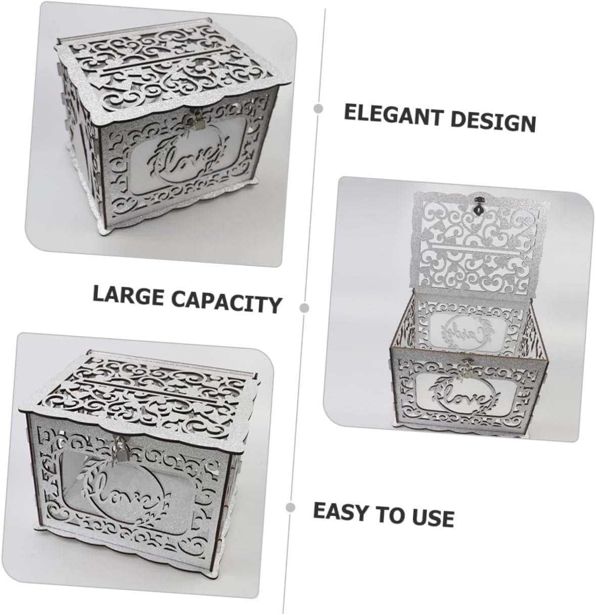 1set Wooden Greeting Card Box Hollow Design Elegant Anniversary Wedding Card Collection Rustic Decoration for Reception Special Events