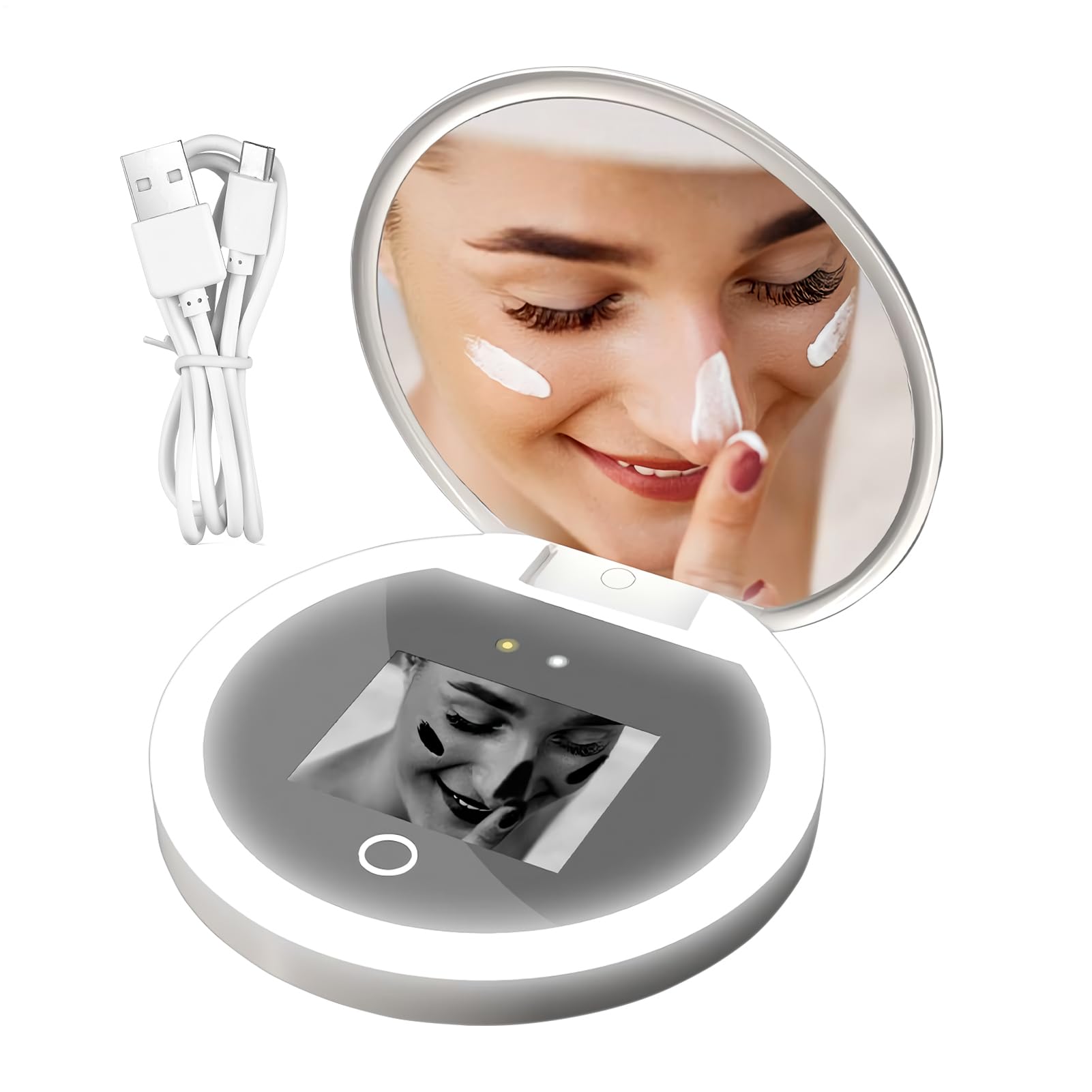 Specchio Per Trucco UV Per Crema Solare Intelligente, Specchio Per Trucco Illuminato Da Viaggio In Ingradamento 2x, Fotocamera UV Compatta Piegabile Per Test Per Protezione Solare, Lente Per Trucco