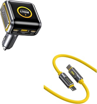 AOHI SUPERAUTO 170W Car Charger with Smart LED Display, 140W PD 3.1 USB C Fast Charging Car Adapter with 80Gb/s USB4 2.0 Cable 3.3FT with up to 120Gbps Bandwidth Boost Dual 8K/4K Display 240W PD 3.1 F