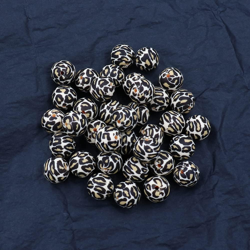 36pcs Leopard Silicone Beads Craft 12mm 15mm 19mm Round Loose Spacer Beads Bulk for DIY Keychain Bracelet Making - Image 2