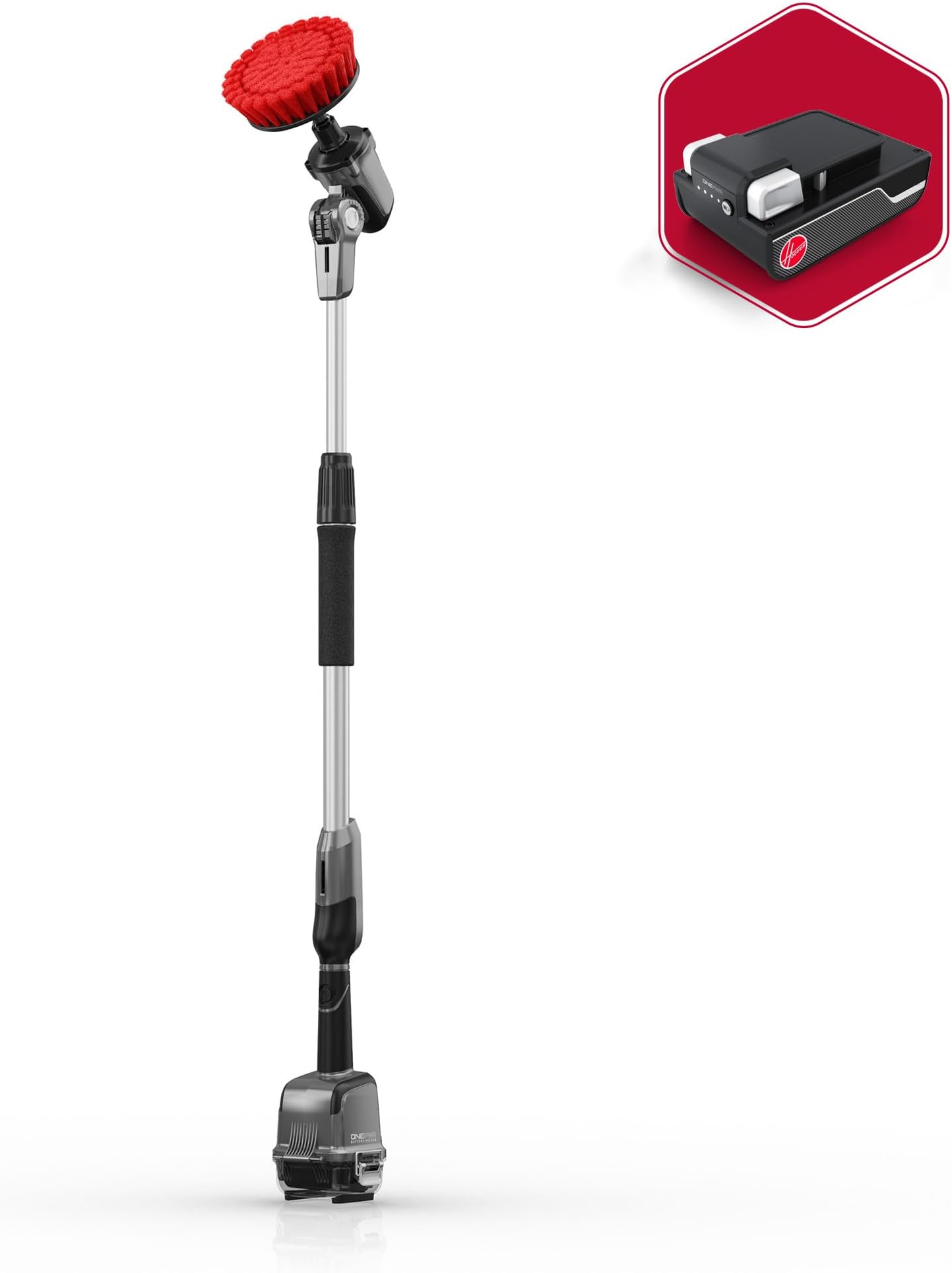 ONEPWR Telescoping Scrubber, Electric Spin Scrubber for Cleaning, Pivoting Brush Head, 4+ Feet of Reach, Water Resistant Power Cleaning Brush for Home and Outdoors