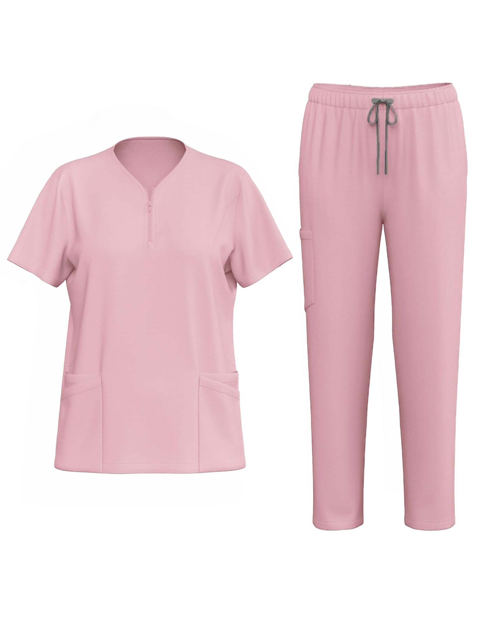 Unisex Scrub Set Slip-On Enfermera Túnica Zip Up Manga Corta Cuello de Pico Túnica Pantalones Trajes Uniformes Médicos con Parte Superior y Pantalones Ropa de Trabajo Hospital