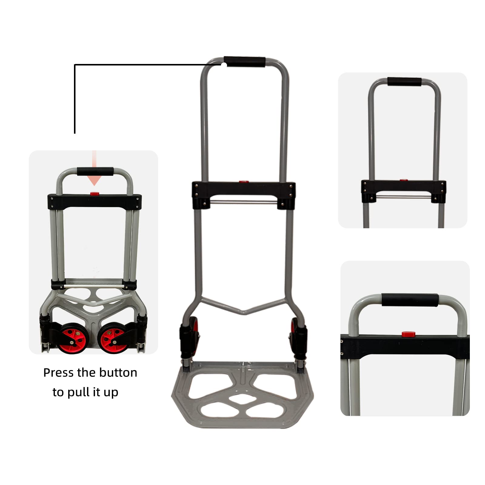 Dolly Cart Folding Hand Truck and Dolly,Steel Portable Cart with Telescoping Handle and Nylon+Rubber Wheels 220 lb Capacity