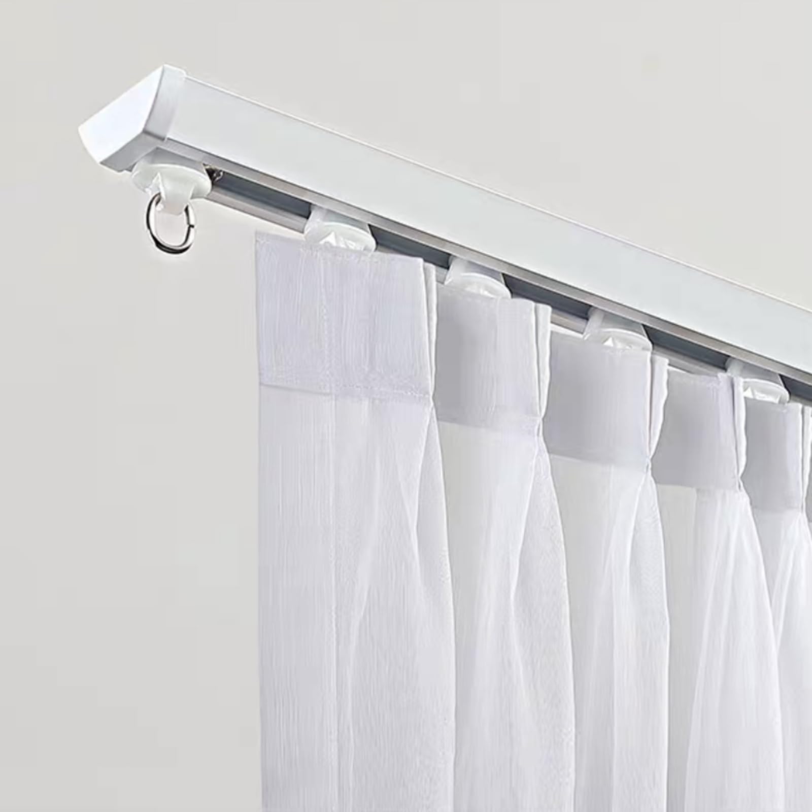 Ceiling Mount Curtain Track - Aluminium Alloy Rail For Room Divider Or Shower, Pre-drilled Holes, White - View #2