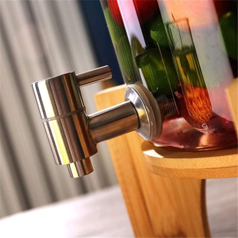 Dispensador de bebidas de vidrio con grifo y soporte de madera, dispensador de bebidas de jugo de 10 L para fiestas y eventos