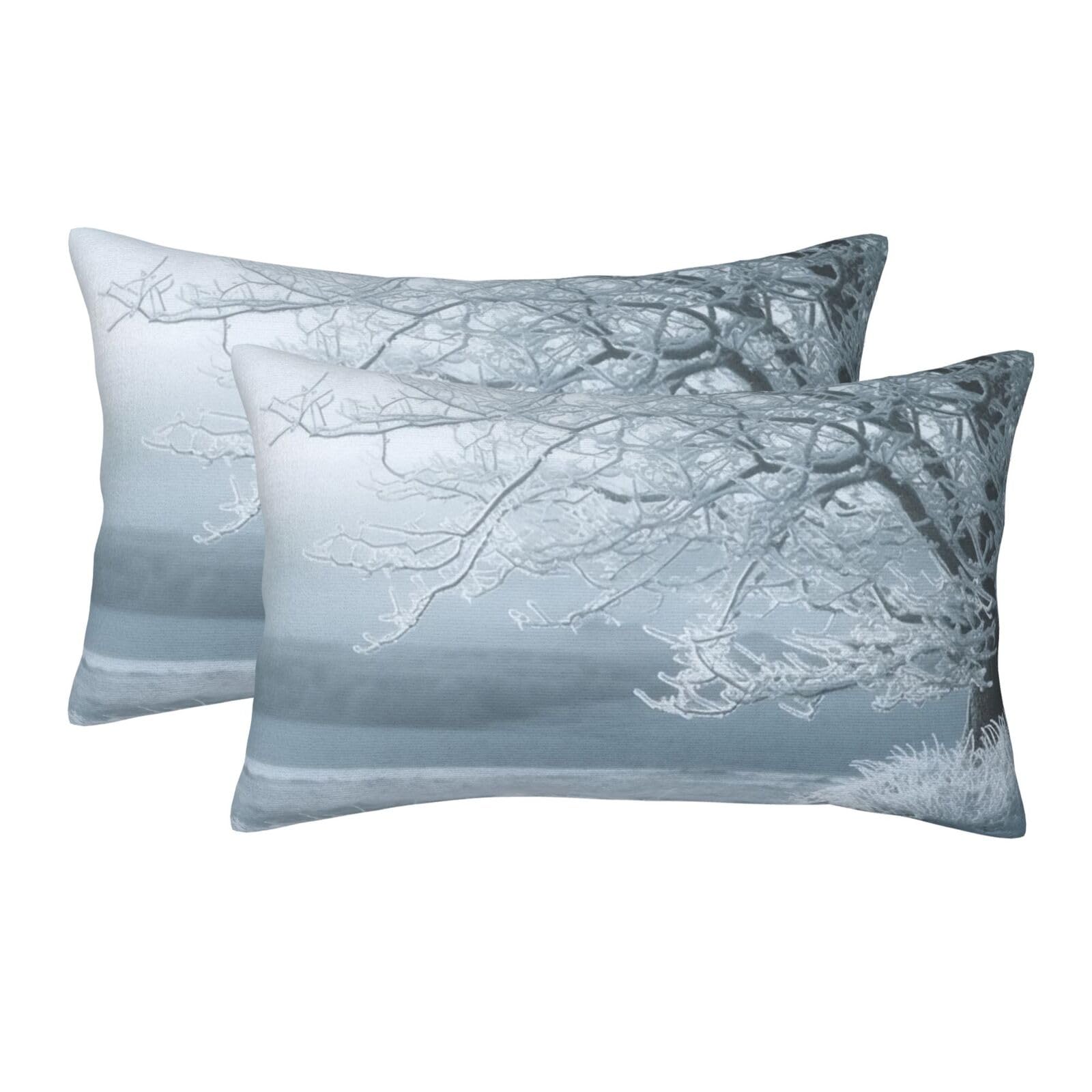 2 Pack Pillow Cases with Hidden Zipper, Soft Breathable Pillow Covers for Hair and Skin, Snow and Frosted Tree Pillowcases 20"x30" Bed Pillow Protectors Cover for Sleeping Gifts