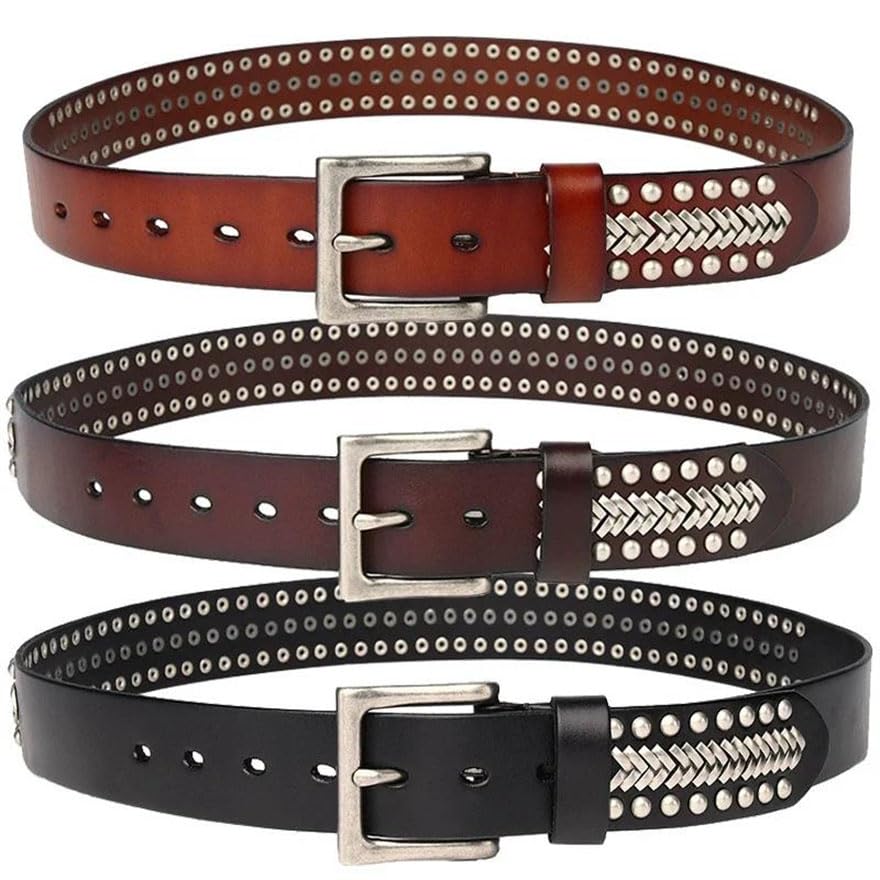 Men Leather Pin Buckle Belt Rivet Jeans Belts 3.8cm Width Formal And Casual Dual-Purpose Belts2