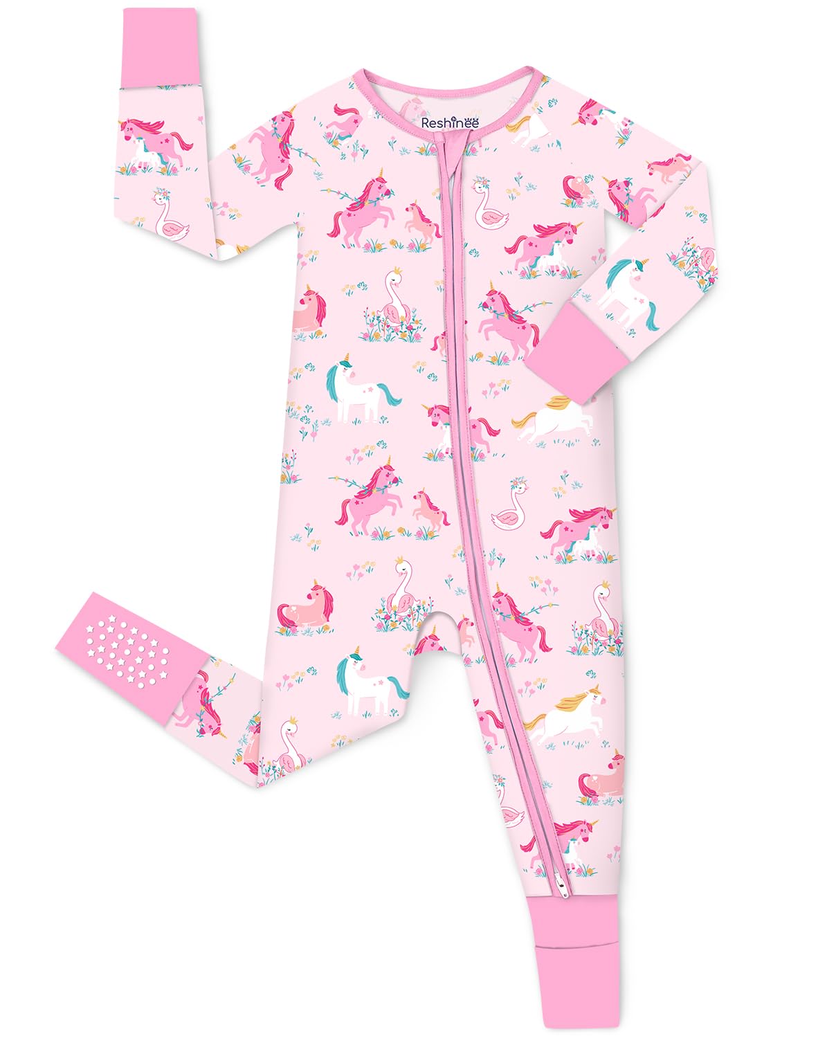babee Reshinee Viscose Derived from Bamboo Baby Footie Pajamas Convertible Newborn Sleeper for Baby Girl Zipper Onesie 0-24M