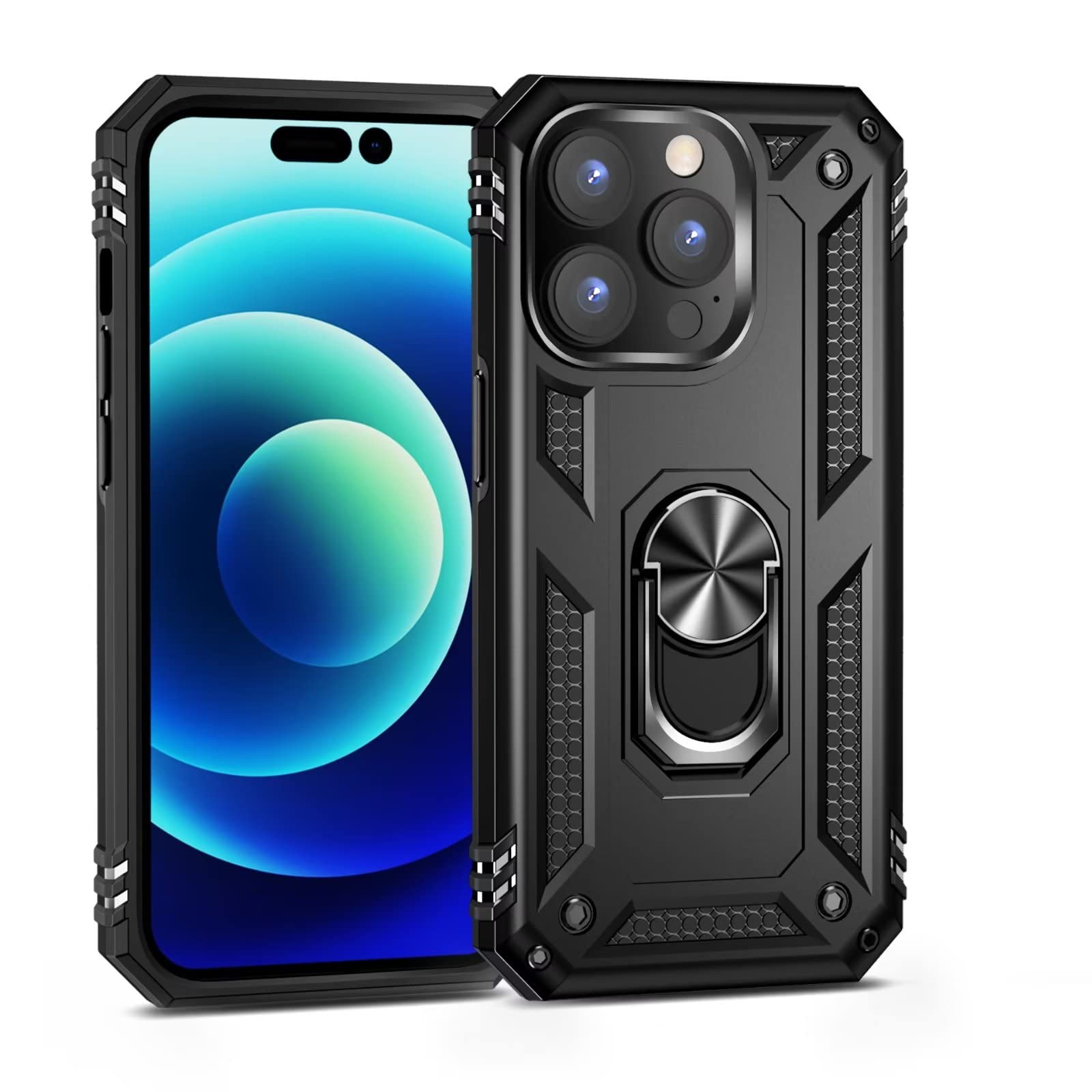 EASSGU Funda Para Realme 9 (4G) / 9 Pro+ / 9 Pro+ FreeFire (6.5" Inches) Carcasa Protectora De Armadura Con Soporte De Anillo, Funda De Teléfono De Silicona TPU Resistente A Caídas - Negro