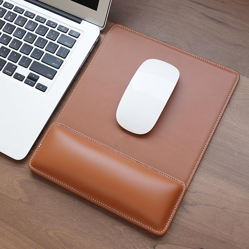 Ergonomisches Leder-Mauspad mit Handgelenkstütze, rutschfeste Gummiunterseite, Memory-Schaum, wasserdichte Oberfläche für Gaming, Büro, Grau