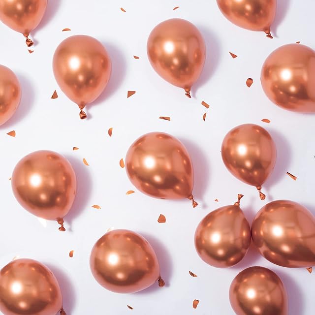 Chrome Rose Gold Balloons 5 Inch Small Balloons 5in Rose Gold Metallic Latex Party Balloons with Balloon Garland Arch Tape Dot Glue for Baby Shower Birthday Party Decorations 50pcs