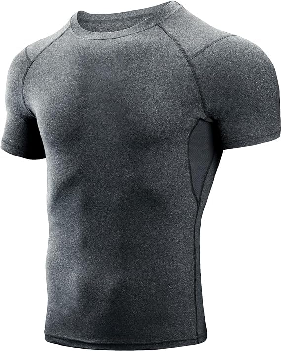 Niksa Kompressionsshirt Herren,Laufshirt Herren Kurzarm mit Unterarm Mesh kurzärmliges Funktionsshirt Atmungsaktiv Sportshirt Männer für Running Workout Fitness