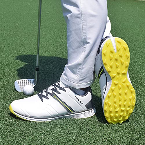 Waterproof Golf Shoes Men Professional Golf Sneakers Spikless Light Weight Walking Footwears Outdoor Male Walking Shoes (9.5,White) #TOP4
