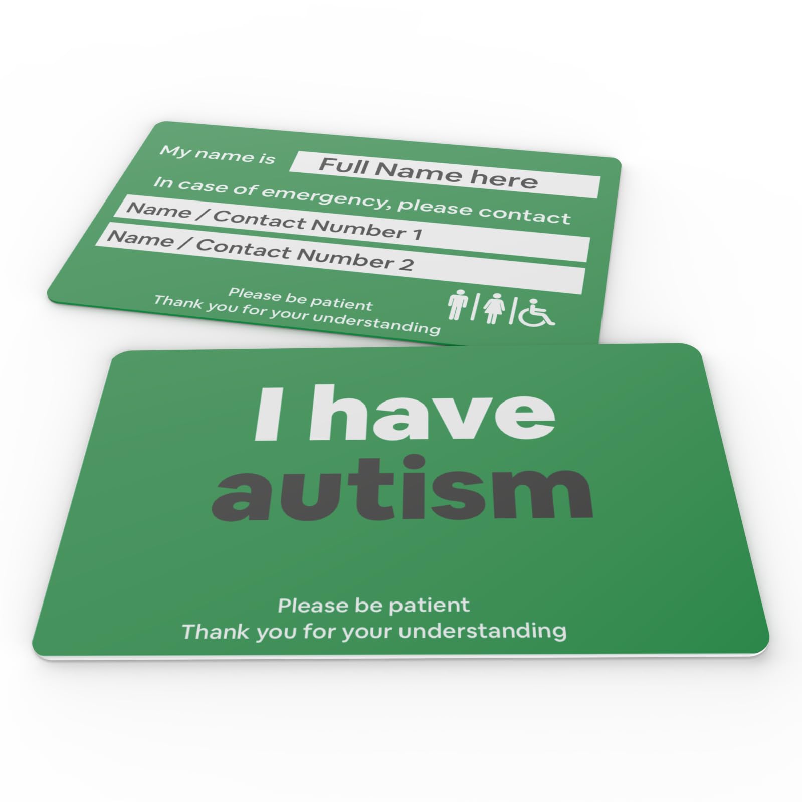 I Have Autism Hidden Disability in case of Emergency ice antimicribial Card Holder and Lanyard (Green)