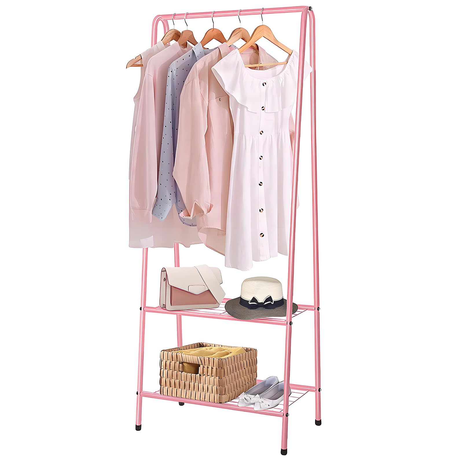 Youyijia Clothes Rail Small Clothe Rack Heavy Duty Metal Garment Rack 60cm x 151cm Garment Rail with Shelves Coat Stand Hanging Rail for Clothes (Pink)