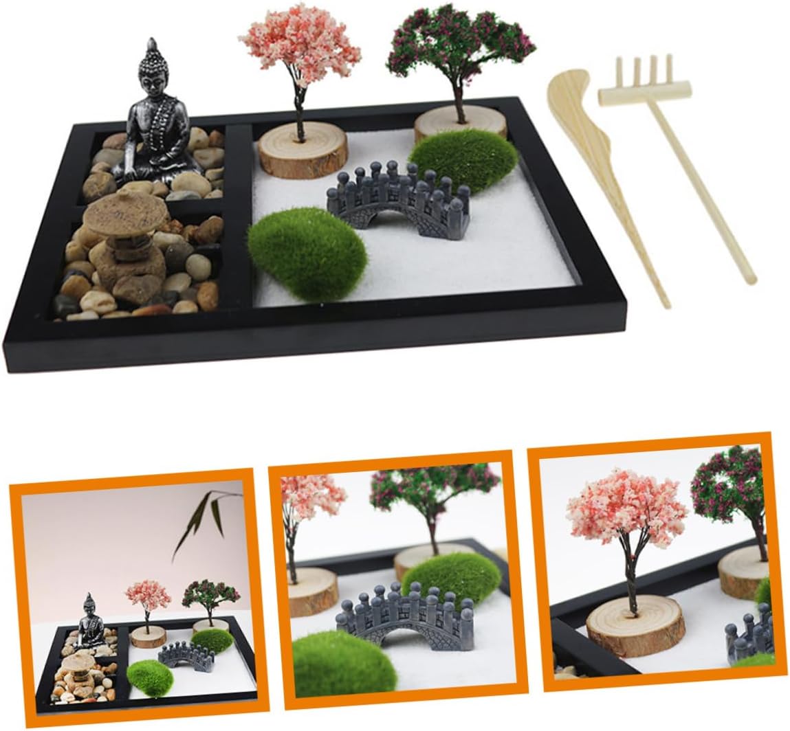 TOYANDONA Chinese Zen Sand Table Decorative Sandbox Ornament for Garden Desktop Decor Mini Zen Garden Accessories