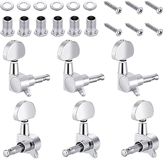 Yzswdox 6 Pieces Guitar Tuning Pegs, Semi Closed Guitar Tuning Pegs, Guitar Tuning Pegs, Machine Head Tuners, Chrome Machine Heads