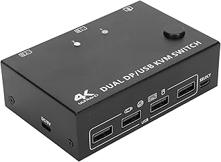 Sxhlseller USB3.0 KVM Switch for 2 Monitors 2 Computers, 4K 60Hz Dual Monitor 2 Port KVM Display Switcher, 2xPC, 2xUSB B (USB2.0), 2xDisplayPort, PC Keyboard Mouse Switcher