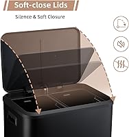 Vista 5 de GlowSol Black Kitchen - Cubo de basura de doble paso y cubo de reciclaje con tapa de cierre suave, cubo de basura sin contacto con pedal y cubo