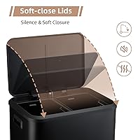 Vista 5 de GAOMON Cubo de basura rectangular de 30 litros/8 galones, cubo de basura rectangular de doble compartimento para reciclaje de cocina con tapa
