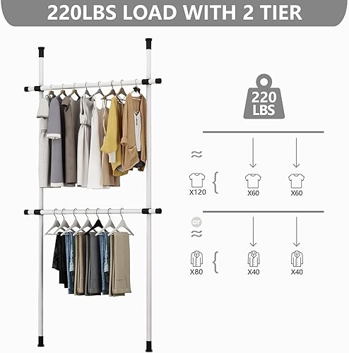 Miniatura 3 de bogomo Perchero de 2 niveles, sistema de armario, percheros para colgar ropa, perchero de ropa resistente, perchero ajustable para ropa, organizador