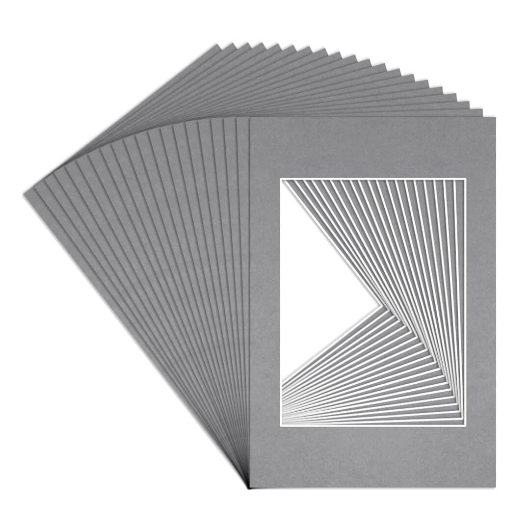 Procut Global 6x4" Mid Grey Picture Mounts to Fit 4x3" Aperture - Precision Cut Cardboard Photo Mount - Ideal for Frames, Prints, Artwork & Certificates - Sizes & Colours Available - 20 Pack