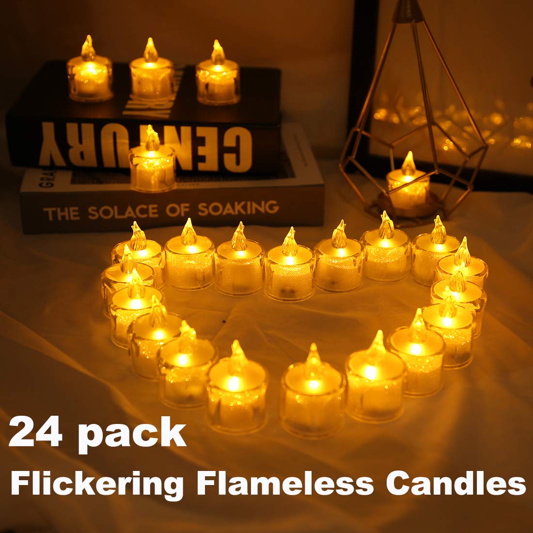 Tea Lights, 24 Pack Flameless Candles Flickering Warm Yellow 100+ Hours Battery-Powered Tealight Candle,Flameless LED Tea Lights Candles, Unscented Tealights