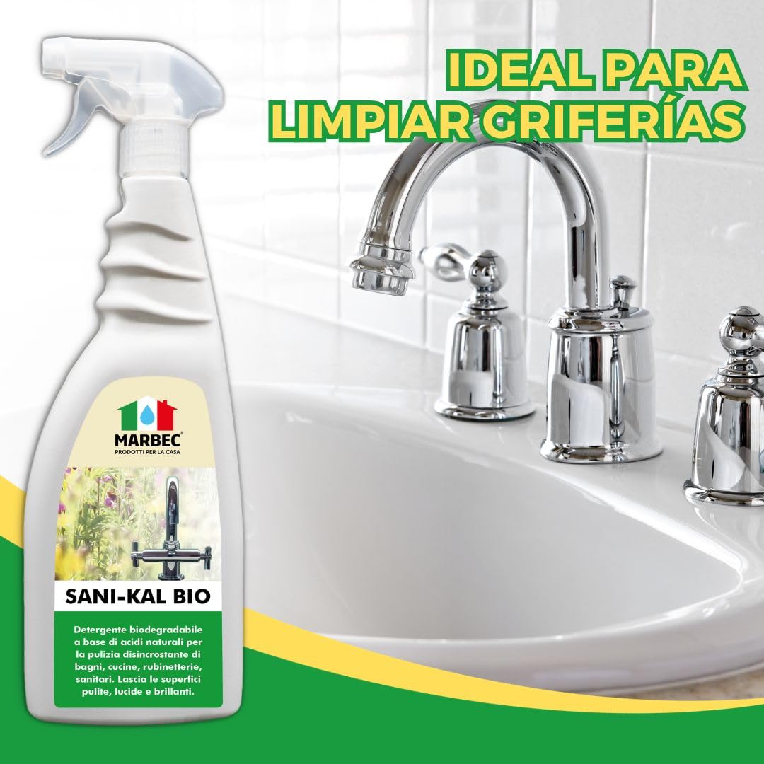 MARBEC SANI-KAL BIO 5LTX4UDS Detergente antical para limpieza delicada diaria del baño, elimina cal y residuos.
