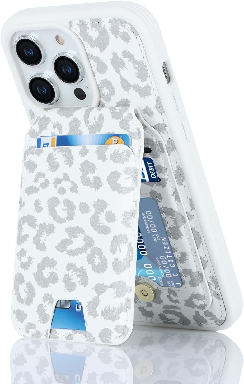 iCoverCase Wallet Case for iPhone 13 Pro Max/12 Pro Max Compatible with MagSafe, Magnetic Detachable Card Slots Holder PU Leather Kickstand Wireless Charging Case 6.7 Inch (White Leopard) - Image 6