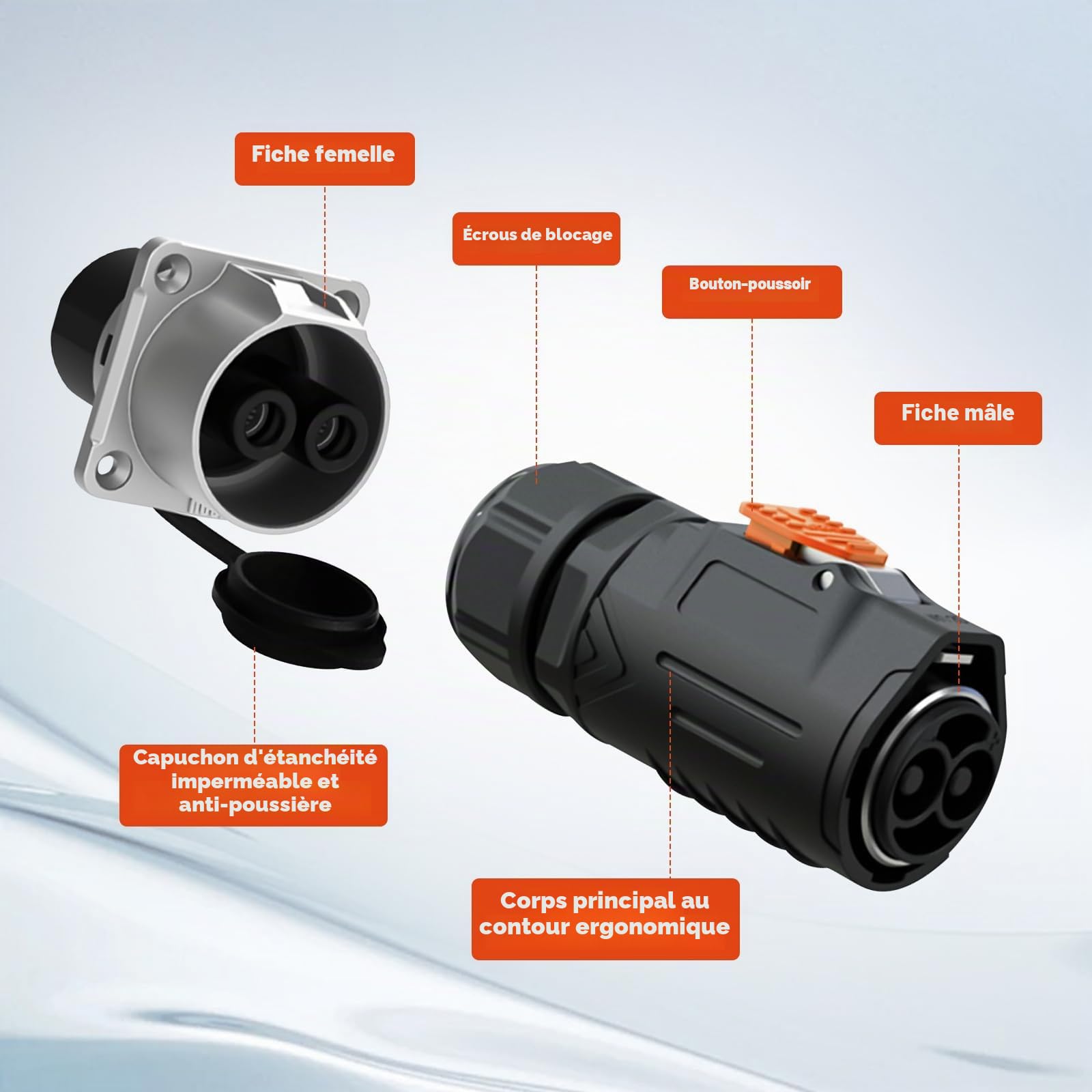 Ensemble de prises de connecteur étanche pour moteur de pêche à la traîne à 2 broches 100Amp, connecteur étanche IP67 pour bateau de 12/24/36/48V compatible avec fil AWG 4/6 à 2 broches