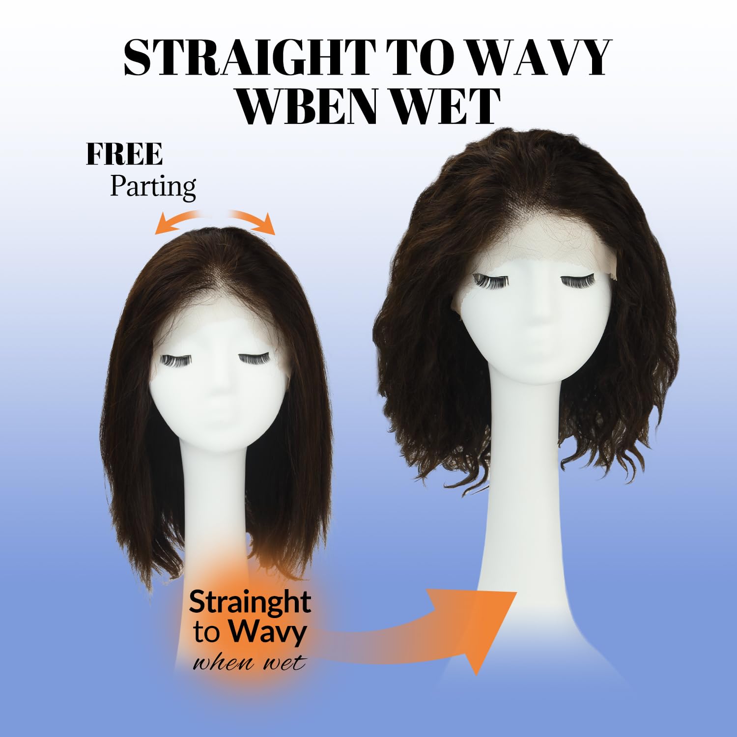 WORLDSTAR Naturwellen Perücke Echthaar,Lace Front Perücke Braun 120G