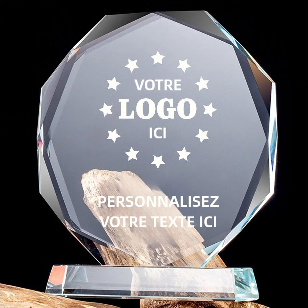 Trophée en Cristal Personnalisé avec Logo/Photo/Texte, Trophées en Verre Personnalisables, Plaques pour Événements d'Entreprise, Tous Sports, Récompense Employé, Reconnaissance, Départ à la Retraite