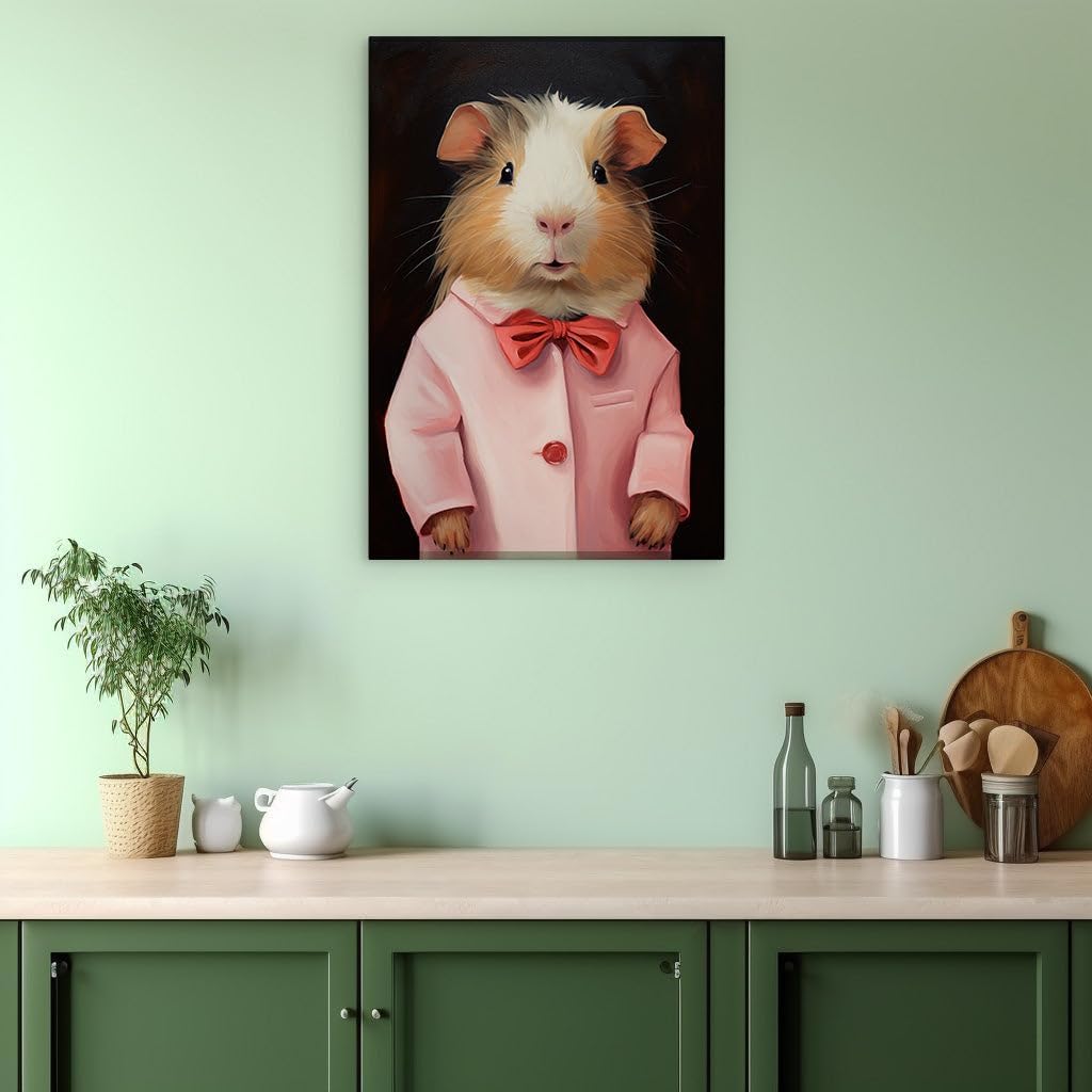 Canvas for Living Room. Elegance Personified: A Dapper Guinea Pig's Portrait Against Stark Black Canvas, 27 x 18 inch Canvas Wall Art - Modern Home Decor