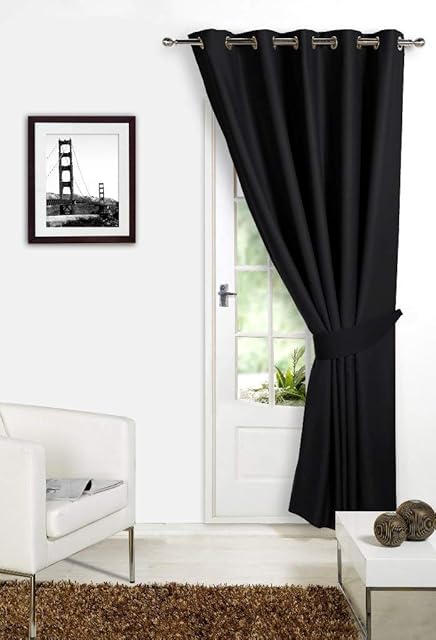 viceroy bedding BLACK 66" Width x 84" Drop ( Only 1 Panel ) , Supersoft Thermal Blackout DOOR EYELET / RING TOP Readymade Bedroom Curtain 'Winter Warm but Summer Cool
