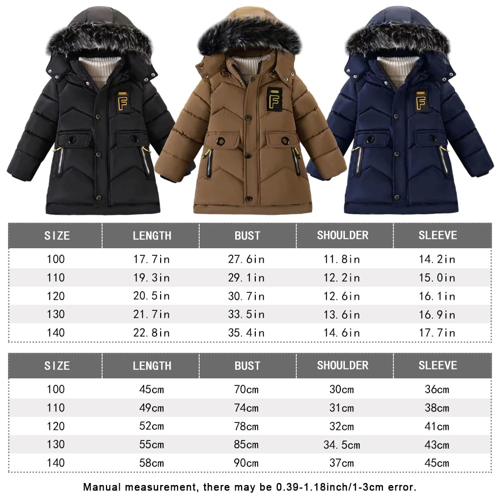 Manteau Enfant Garçon Epais Polaire Veste Chaud Coupe-vent Blouson Elégant Hiver Vêtement avec Capuche à Col de Fourrure