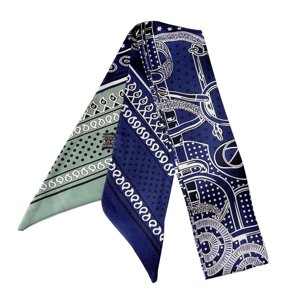 Jerla Women's Bandanna Navy Blue 100% Mulberry Silk Scarf Handbag Wrap Tie Bundle Hair Ribbon Neckerchief Scarf For Men, 33.5"×1.97"
