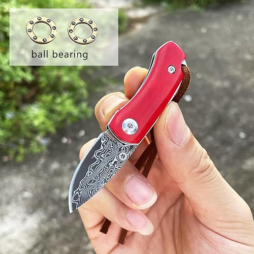 Miniatura 5 de SHOOZIZ Cuchillo de bolsillo manual de acero de Damasco, cuchillo plegable con mango de hueso con cerradura interior Cuchillo MINIEDC de 3.46