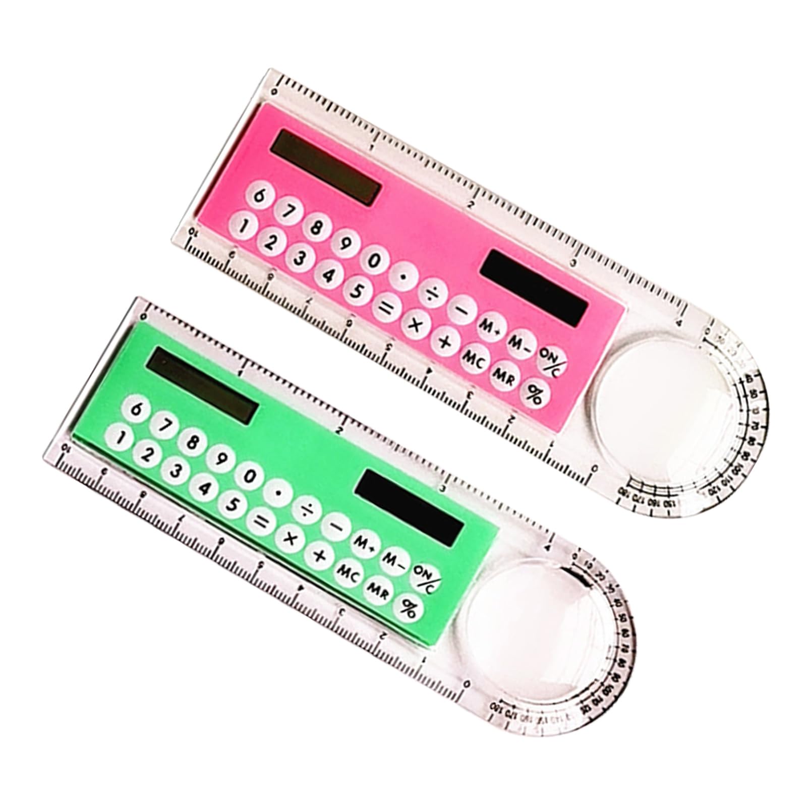 SANGXIU 2PCS Multifunctional Calculator 4-in-1 Designed Solar Calculator with Ruler, Magnifier and Protractor, Gift for Student, Approx. 12.7x4.3cm/4.99x1.69in, light blue white