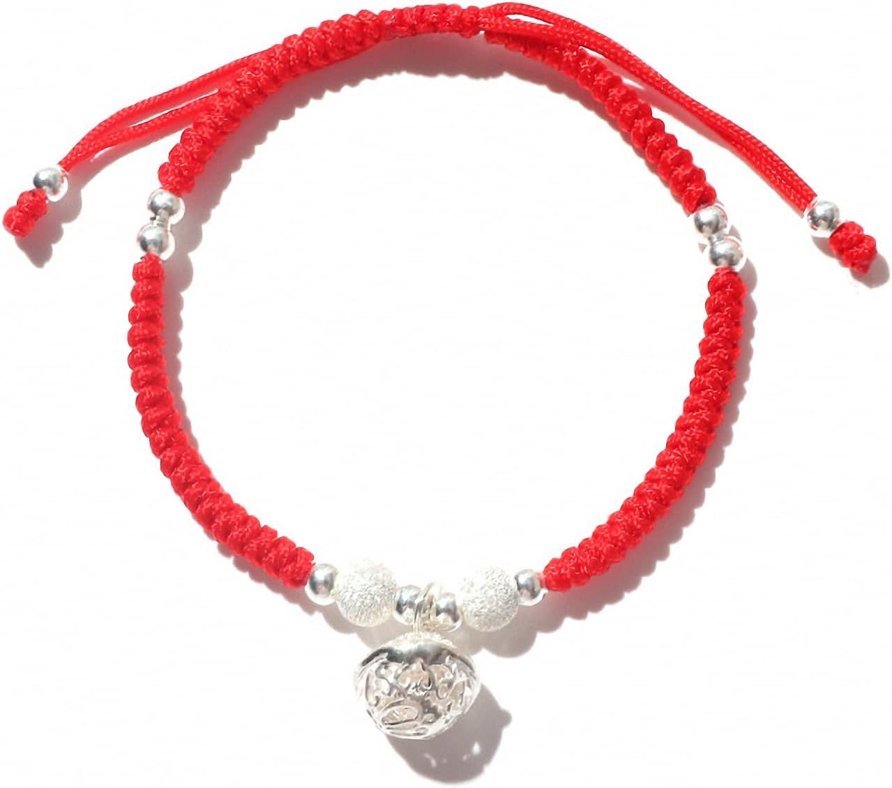 Protection Bracelet for Women Men Real 925 Sterling Silver Lucky Bell Amulet Red Purple Black Gray Rope Bracelet Handmade String Adjustable Jewelry Gift