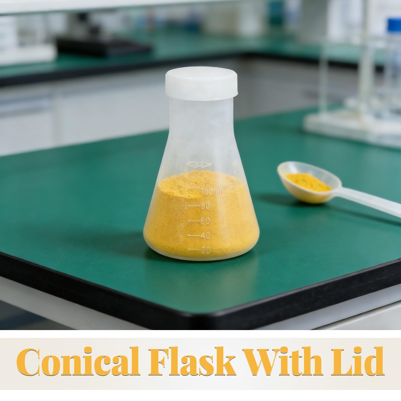 20 Matraces Erlenmeyer de Plástico Blanco de 100ml con Tapa | Diseño Cónico Hermético, Uso Repetido, para Investigación y Entornos Biológicos