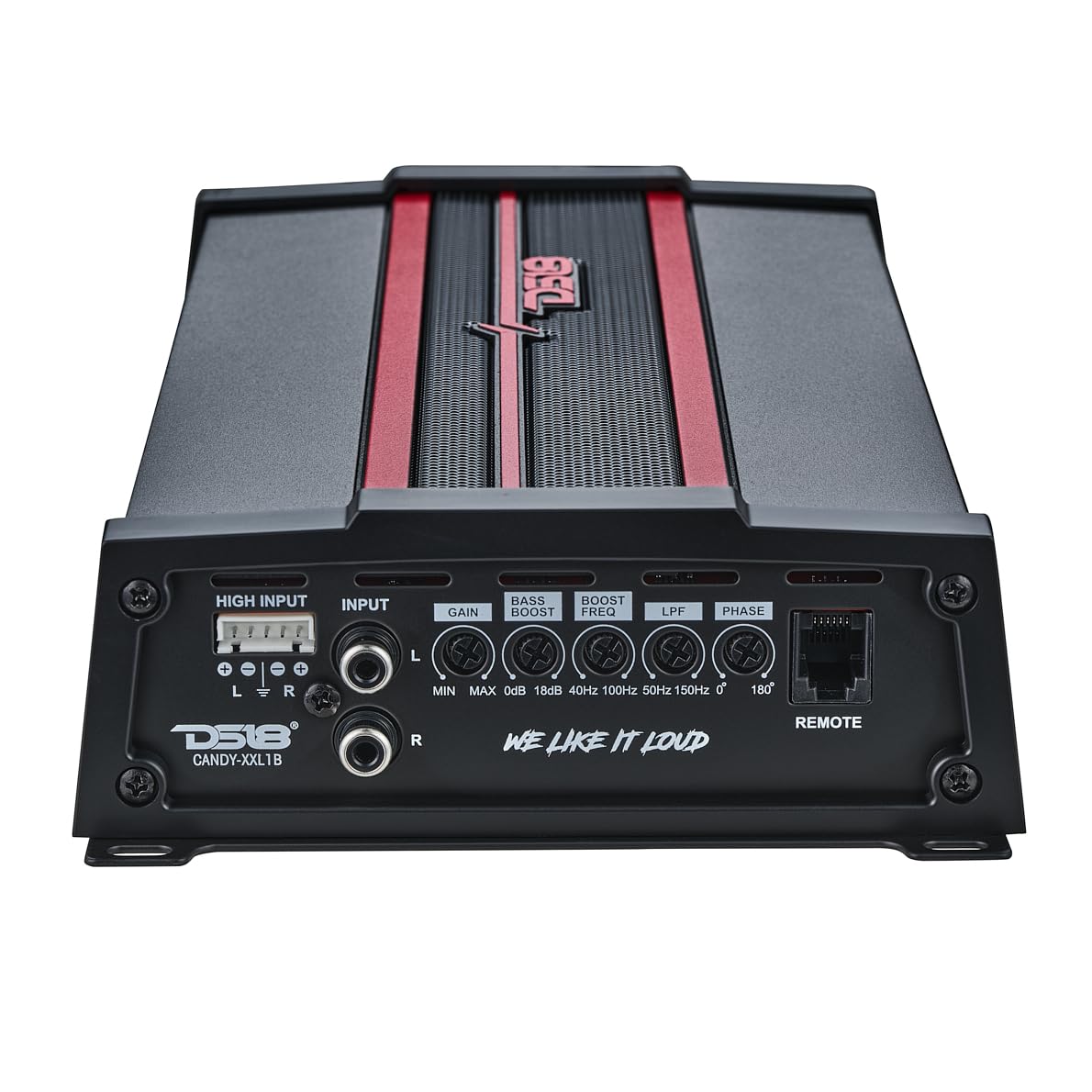 DS18 CANDY-XXL1B Amplifier in Black - Class D, Monoblock, 3000 Watts Max, Digital, 1/2/4 Ohm, with Remote Subwoofer Level Controller - Compact Mini Amplifier for Speakers in Car Audio System