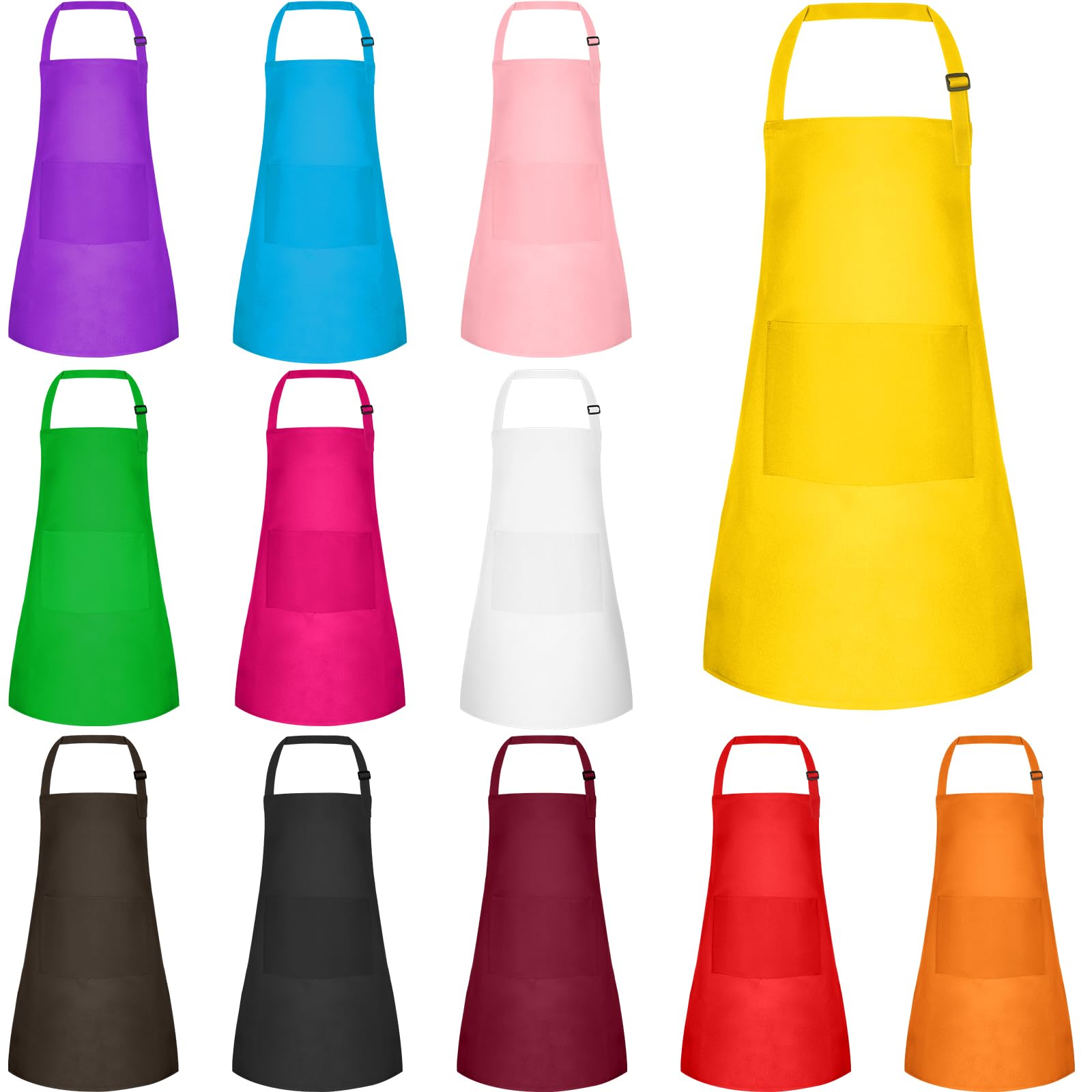 BOUBONI 12 Pack Kids Apron Bulk with 2 Pockets Adjustable Chef Art Apron Kids Painting Aprons for Cooking Baking Painting Crafting Grilling Activity12 Color