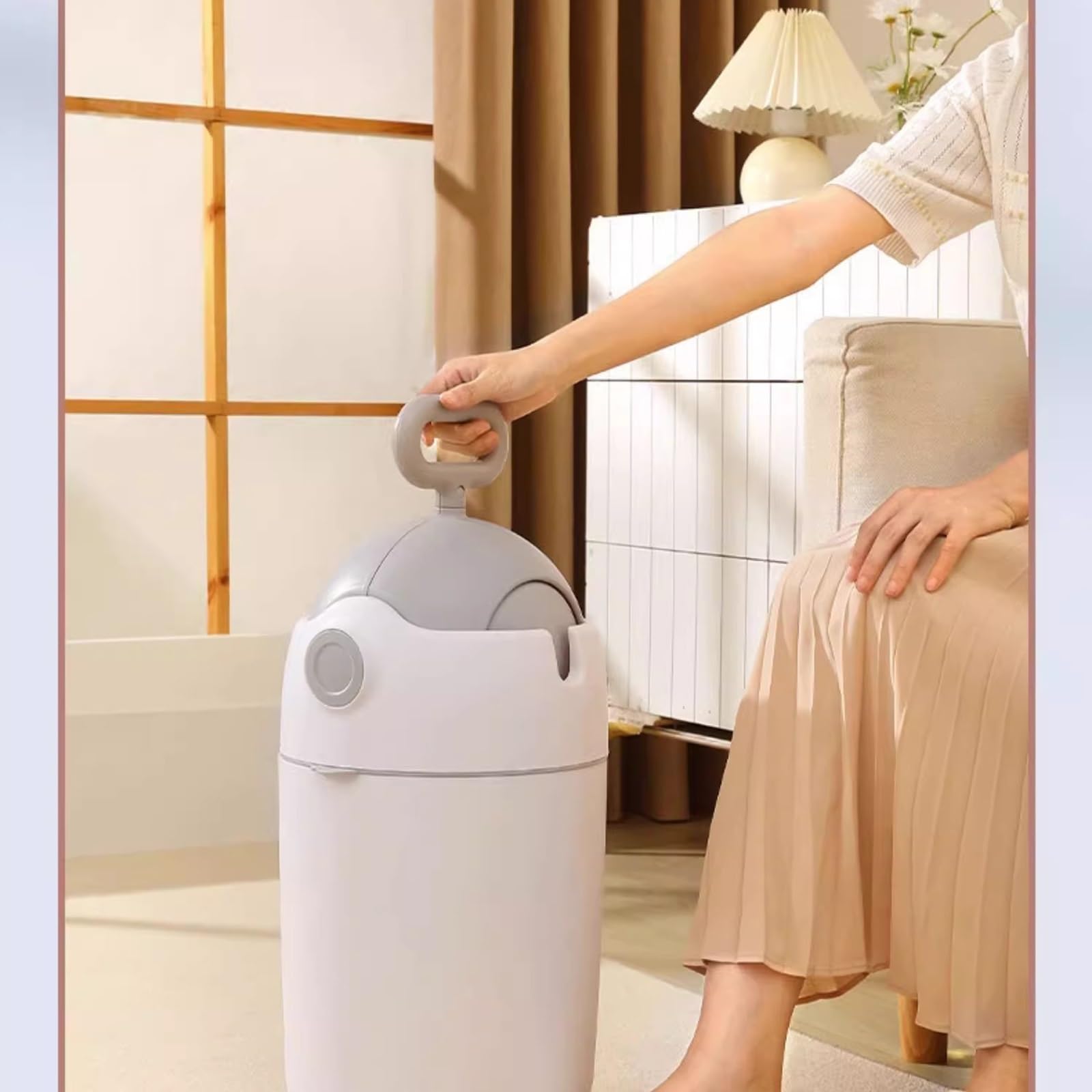 Mülleimer 15 Liter Kreativer Mülleimer Zylindertyp Mülleimer aus Kunststoff mit großem Fassungsvermögen und Deckel Babywindeleimer for Wohnzimmer, Schlafzimmer, Badezimmer Trash Can