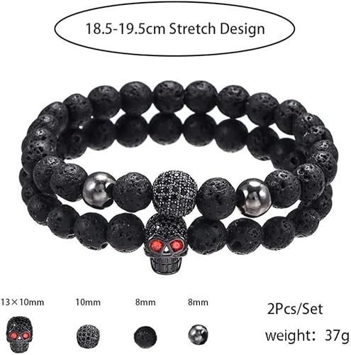 Miniatura 6 de BLACKMIST Lava Rock - Cuentas de piedra natural 2 piezas de calavera ajustable joyería de moda Piedra de lava