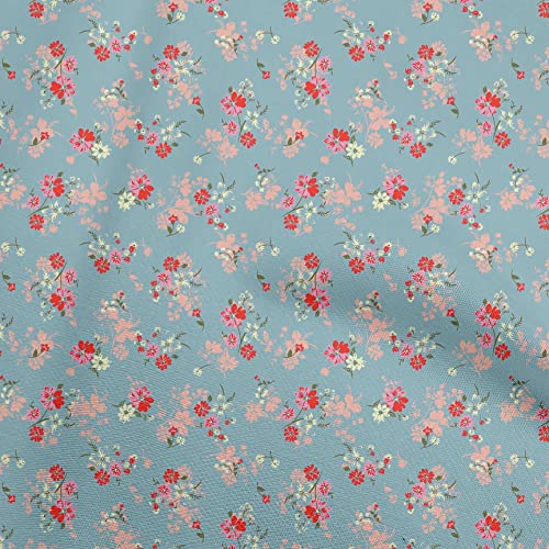 oneOone Silk Tabby Dusty Blue Fabric Floral Fabric for Sewing Printed Craft Fabric By The Yard 42 Inch Wide-8U