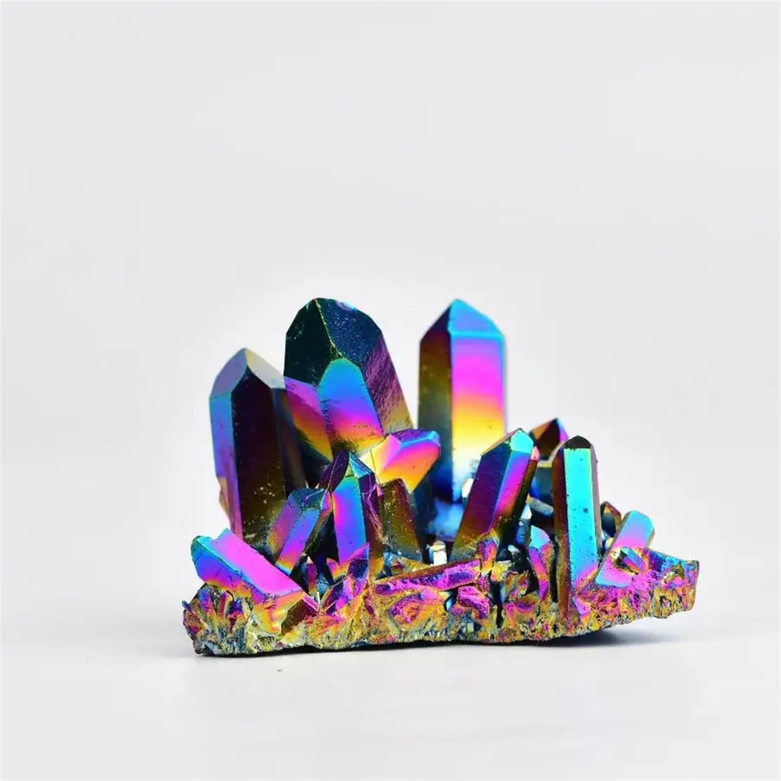 KJEBVHIRS Beautiful Metal Colour Aura Angel Crystal Cluster Titanium Coating Quartz Angel Cluster Ornaments (Size : 100-140g)