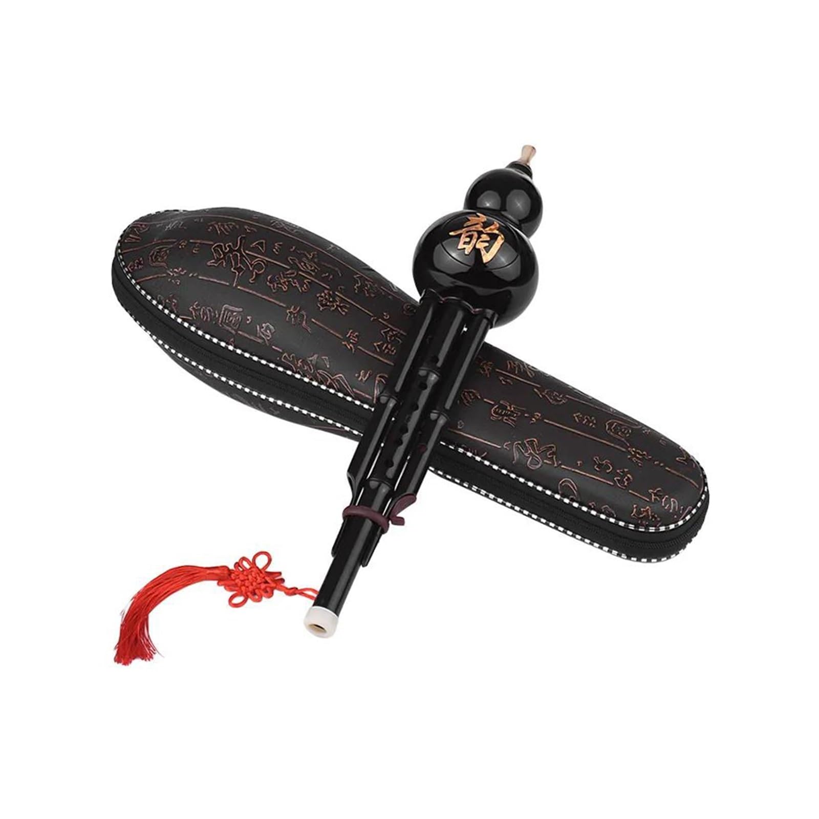 Instrumento De Flauta Hulusi Flauta De Cucurbitáceas De Calabaza De Bambú Negro Hulusi Hecha A Mano China, Instrumento Musical Étnico, Llave De C Con Estuche Para Principiantes(Black)