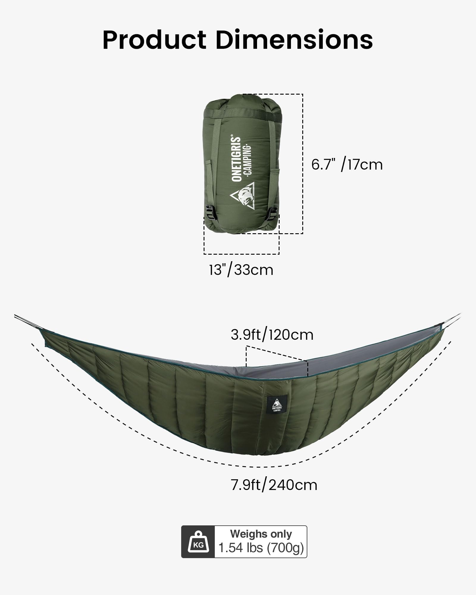 OneTigris, edredón para hamaca, ligero, diseño de longitud completa, hamaca para acampar, senderismo, excursionismo., Unisex, Hammock Underblanket, OD Green - 2-3 Season