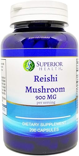 S SUPERIOR HEALTH Reishi Mushroom 900mg por porción, 200 cápsulas, suministro de 100 días
